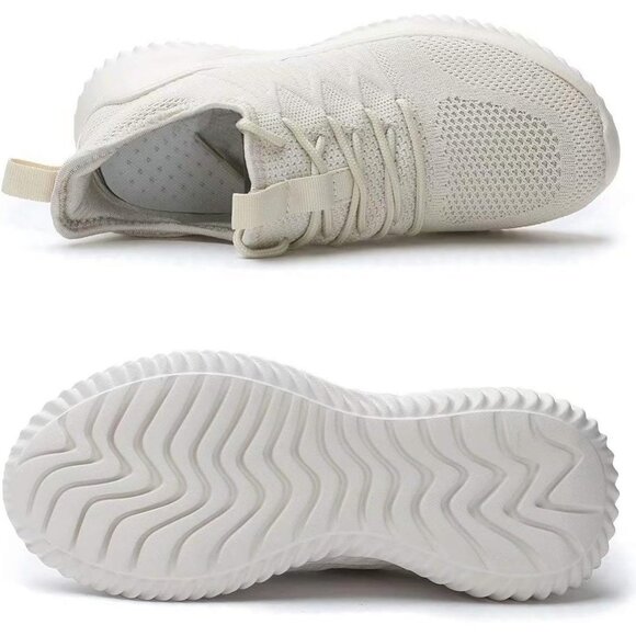Women's Ladies Walking Running Shoes Slip On Lightweight Tennis Sneakers Beige - Picture 3 of 7